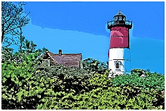 Nauset Light Among Evergreens on Cape Cod - Digital Painting